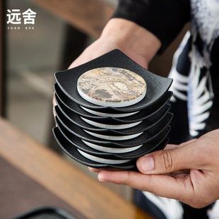 远舍黑陶吸水茶杯垫茶托功夫茶道陶瓷防烫创意隔热垫日式杯托配件