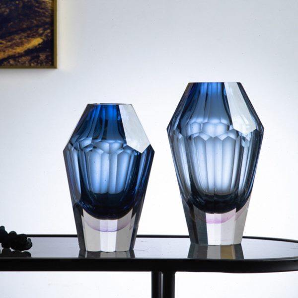 琉璃花瓶钴蓝钻石切面摹刻菱形样板房餐桌插花透明玻璃水晶花器摆,鲜花速递/花卉仿真/绿植园艺,花瓶,淘宝优惠券,粉丝福利购,淘宝优惠卷