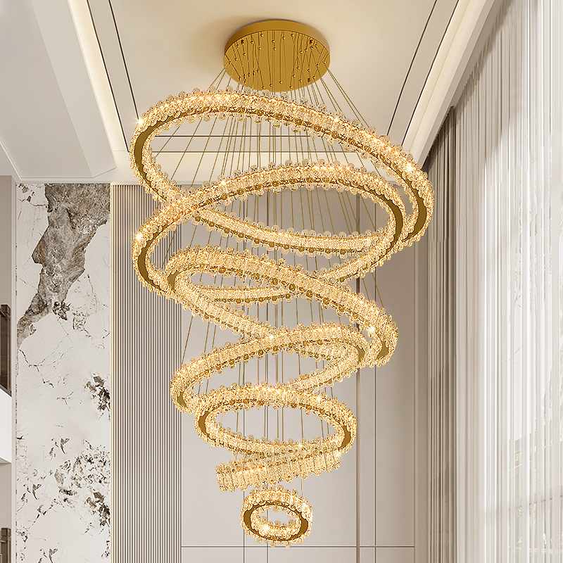 别墅客厅挑d空大吊灯楼中楼中空楼梯吊灯2024年复式楼挑高大厅吊