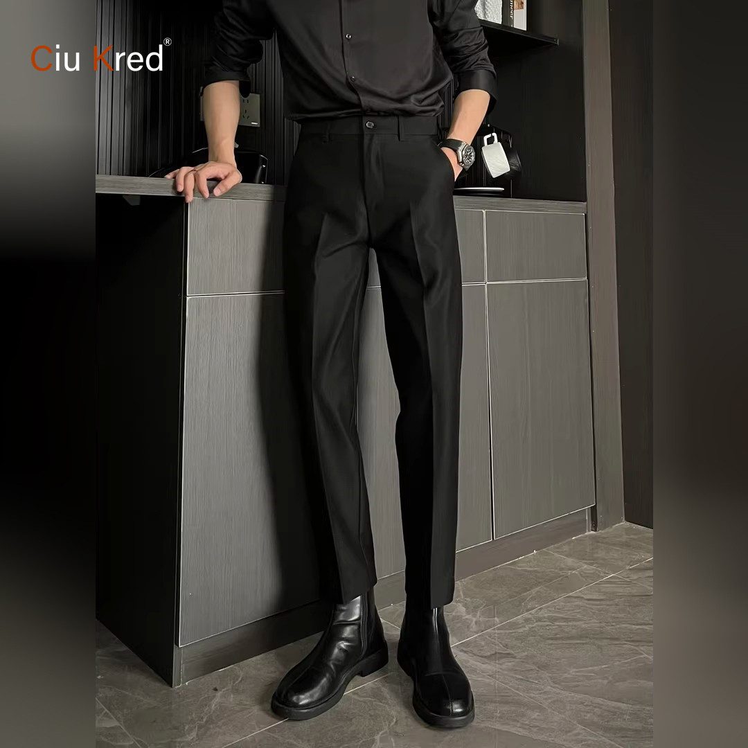 那不勒斯黑色西装裤男士2026新款春夏季男裤修身直筒九分裤子男款