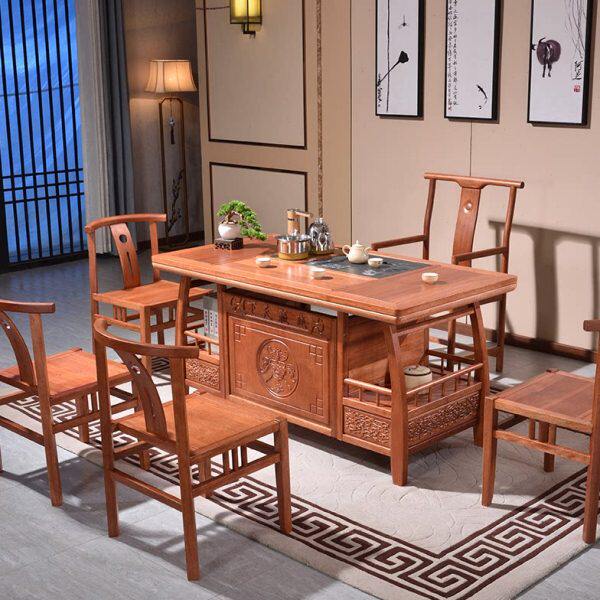 金花梨木实木茶桌椅组合中式红木茶桌功夫茶几办公室禅意茶台客厅