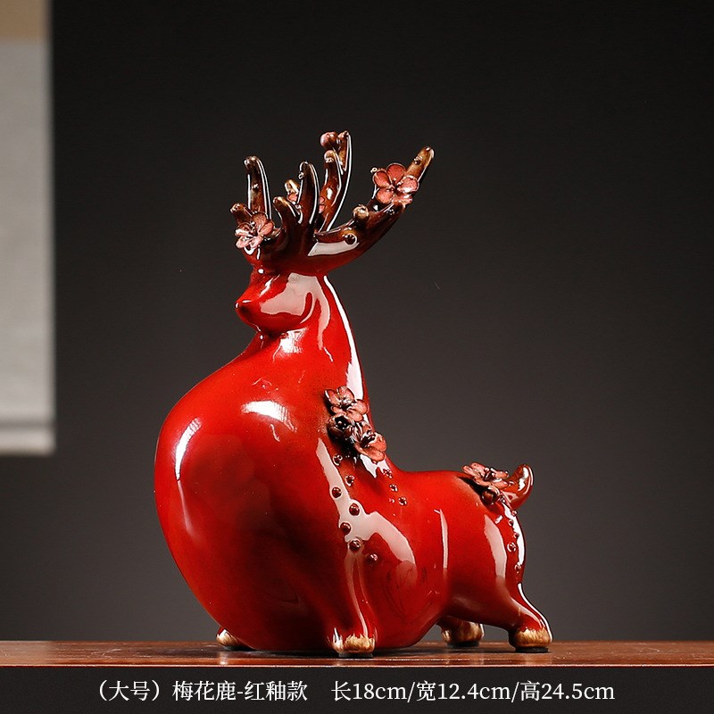 陶瓷梅花鹿e摆件中式创意轻奢简约现代家居办公桌面橱柜装饰电视