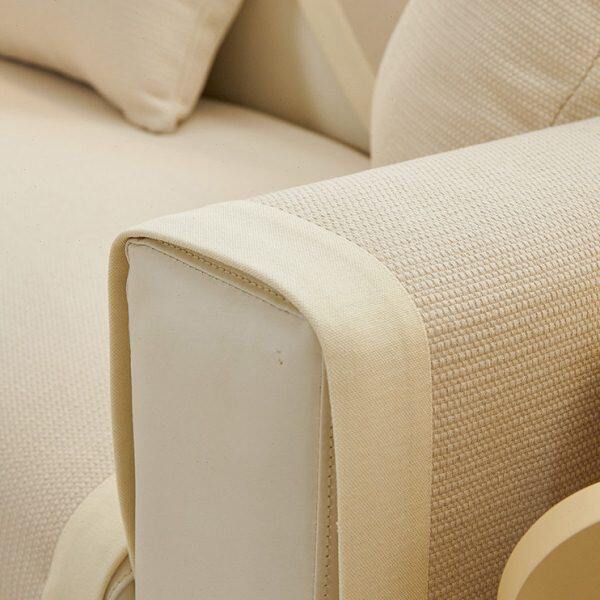 棉麻沙发垫四季通用防滑米白亚麻坐垫子日式高档包边沙发布可水洗