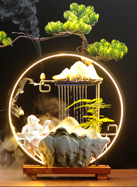 中式禅意循环流水喷泉招财摆件客厅办公K室桌面雾化加湿器开业礼