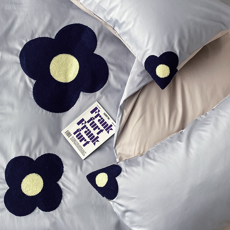 小清新100支长j绒棉四件套少女心小花毛巾绣被套柔软全棉床上用品