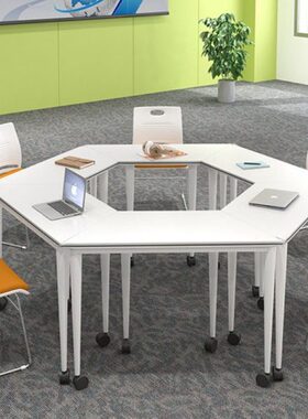 办公会议桌条形培训桌学生拼接桌洽谈圆形桌梯形桌六角移动组合桌