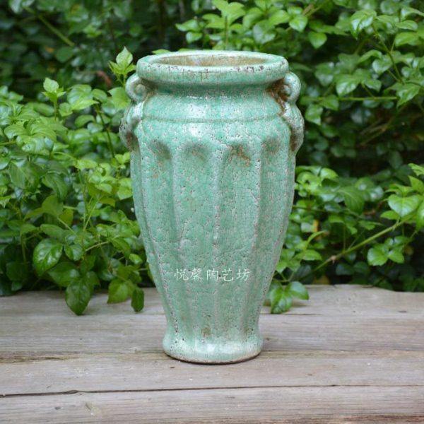 欧式风格陶艺花器 粗陶挂釉 冰裂纹 陶盆 花盆 复古陶艺花瓶,家居饰品,花瓶,淘宝优惠券,粉丝福利购,淘宝优惠卷