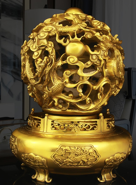 纯黄铜九转乾i坤龙鼎客厅办公室家居装饰招財摆件开业礼品