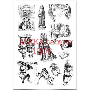 1306 MAKIstamps stamps德国复古送子鹤猫狗小矮人手帐印章 Maki