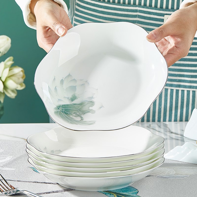 骨瓷盘子b菜盘家用陶瓷菜碗饭盘套装2025新款高档轻奢简约碗碟餐