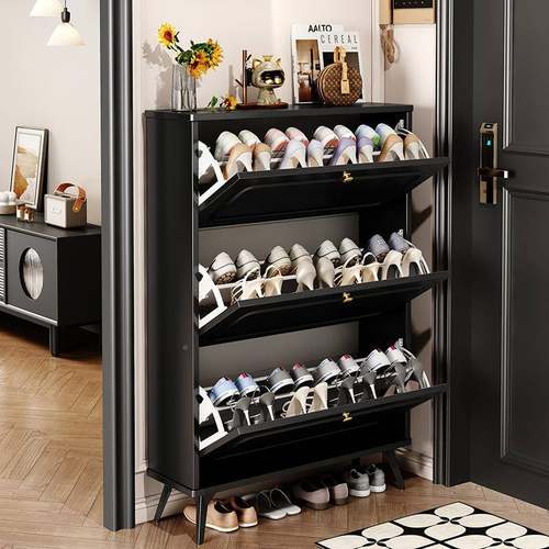 黑色翻斗鞋柜家用超门PBA口入户新款20薄25爆款简玄关柜一体易小