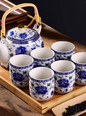 大容量整瓷茶具套装33093家用泡茶茶壶茶杯盘提陶梁壶套中式大号