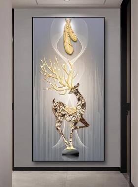 五IZV挂福临进门入户玄关装饰画竖版客厅廊过道画高级感晶走门瓷