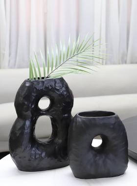 式极几何欧1784黑色异形树脂干花瓶艺术摆件卧室玄简关软装花家居