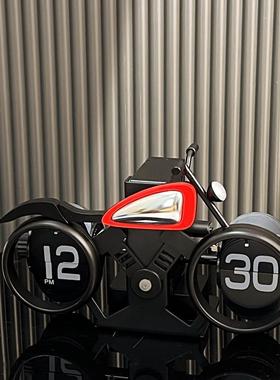 新款t摩托车e造型翻页钟意桌面摆创钟装饰AL793684品美式机械moob