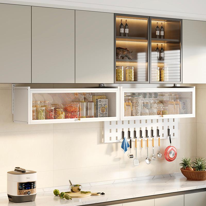 厨多壁功能挂式吊柜吊柜调料房置物架上翻储物家柜用防尘带门收纳