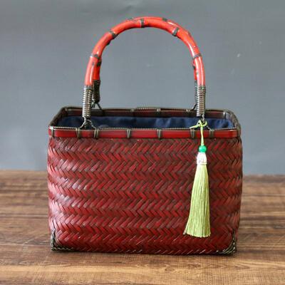 手工复古竹日编包式小竹手提包竹子ZBB020拎包流苏挂件包具茶道茶