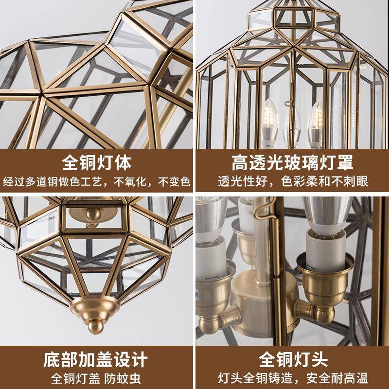 1309跨式全铜吊灯入美户门厅阳锡台走廊灯楼梯焊玻璃灯境复古灯具