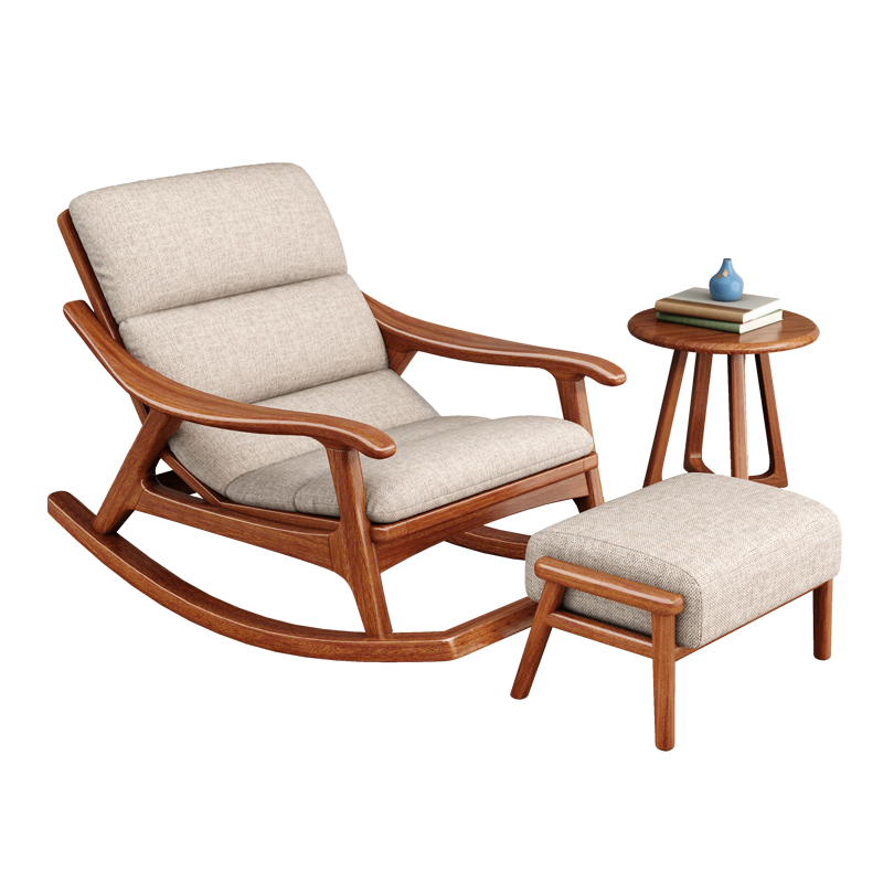 新中式胡桃木实木摇椅现代简约阳台摇摇椅懒人沙T发躺椅单人休闲
