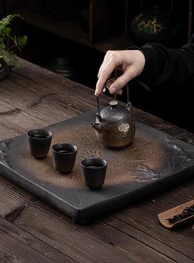 四PXLD2021方归心干泡陶茶盘日式大号蓄储水排水用干泡水茶盘瓷托