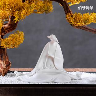 创意新式陶瓷白瓷人牙中抚琴桌面摆件家BWH居伯客厅书物房玄关装