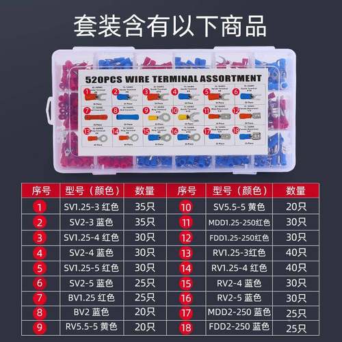 0端52p冷cs盒装冷压端子圆形接线子压环形端688子组合套装