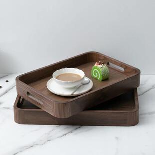 长形木制托盘茶黑胡方桃餐IQS盘午酒店下茶点心水果面包餐盘实木