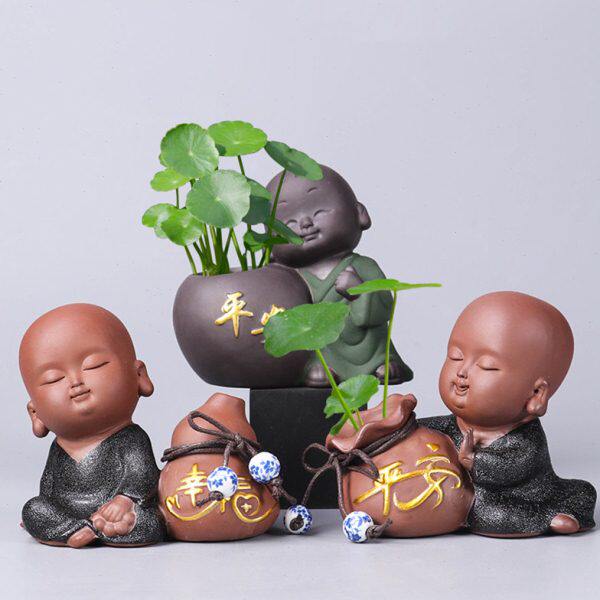 紫砂铜钱草水培花器摆件花瓶客厅电视柜酒柜办公桌玄关博古架禅意