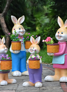 户外花园庭院卡通兔子花t盆雕塑摆件别墅幼儿园树脂动物花缸装饰
