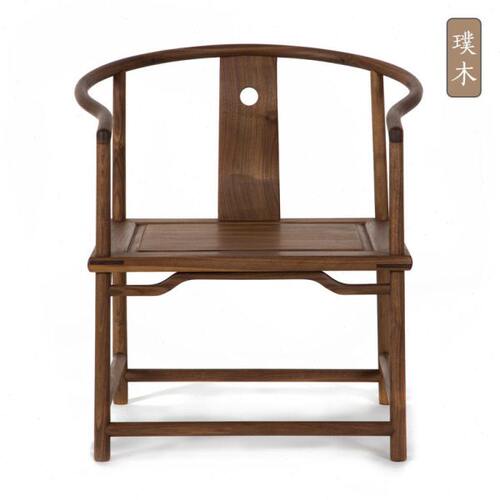 璞木禅意新中式圈椅休闲椅免漆老榆木实木复古椅子黑胡桃仿古家具
