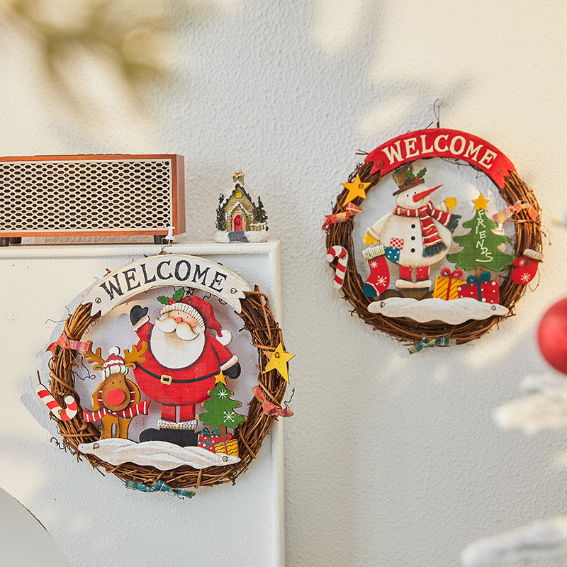 圣诞节圣诞d树创意道具装饰藤圈花环门挂店铺场景布置装扮挂饰挂