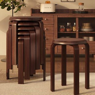 实木凳子家用结实耐用可叠放板凳加厚静音餐凳创意高级中式圆凳子