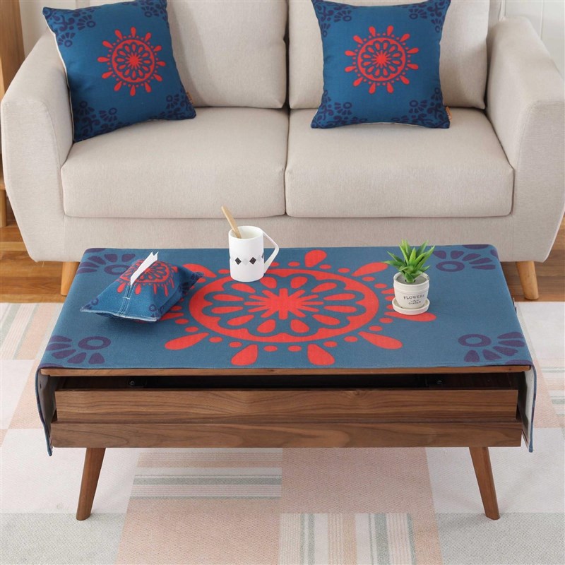 北欧简约棉麻家用l客厅长方形茶几盖布台布盖巾双侧带口袋防尘