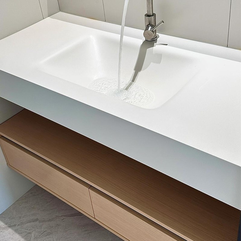 原木现代简约浴室柜组合卫生间酒店洗漱台洗脸P洗手岩板热弯一体