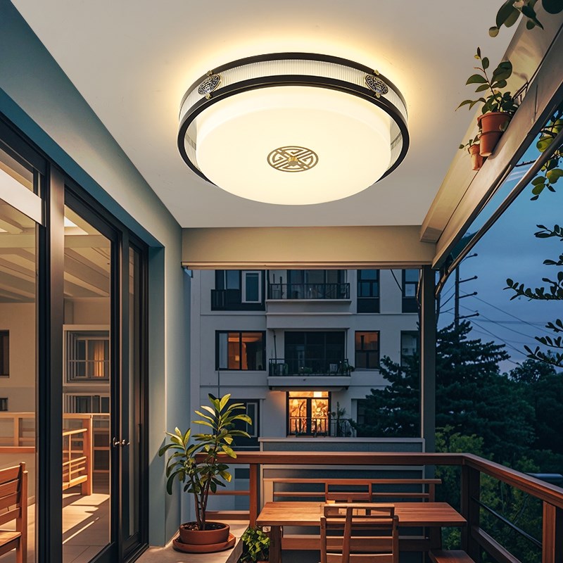 新中式吸顶灯户外门口玻璃玄x关灯走廊大门入户防虫别墅室外阳台