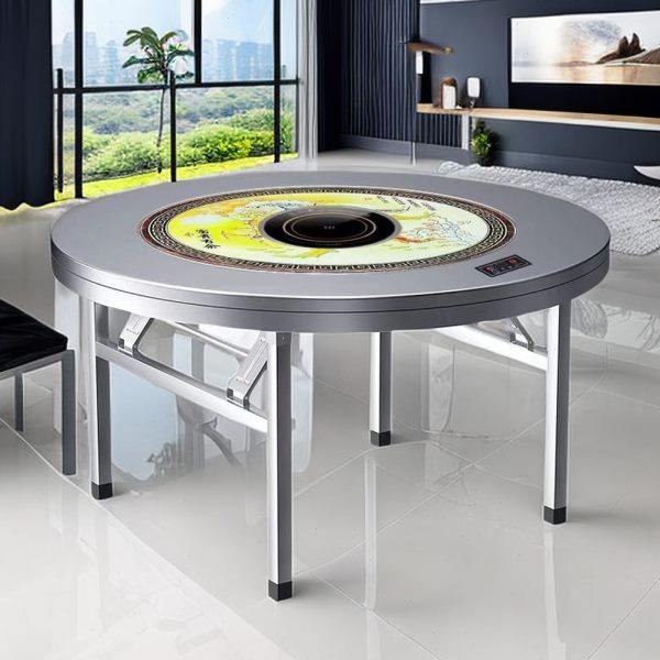 加厚彩图不锈钢圆桌内置转盘火锅桌电磁炉一体折叠餐桌商用饭店桌,住宅家具,不锈钢/PVC餐桌,淘宝优惠券,粉丝福利购,淘宝优惠卷