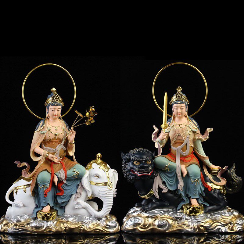 文殊普贤菩萨佛像华严三圣居家供奉家用树脂寺庙神像文殊普贤摆件