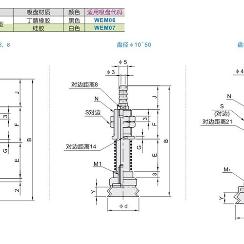 怡合达真空吸盘WEH41-/d30/d40/d50-6-15/WEH42-d30-6