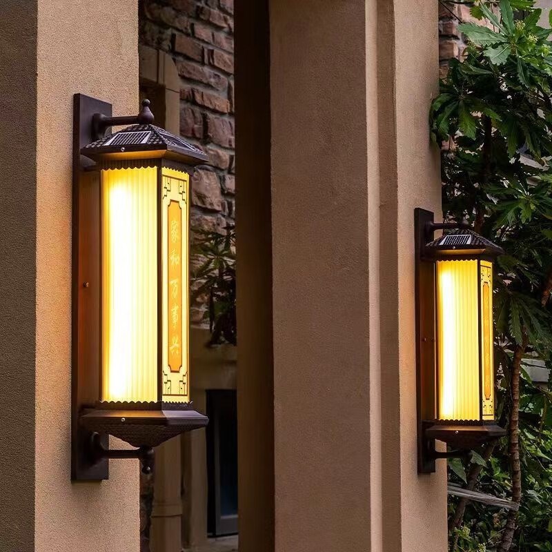 新中式太阳能壁灯户外防水庭院灯室H外露台楼梯灯别墅门口家