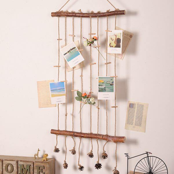 创意照片墙原木手工麻绳装饰幼儿园班级挂绳相片展示墙面挂件挂饰