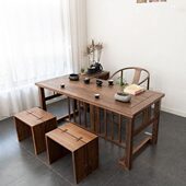 黑胡桃木茶桌椅组合现简约新中式 全实木茶台禅意泡茶台