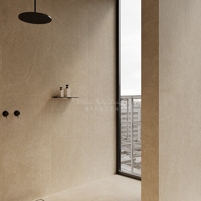 意式莱姆石条纹栅格瓷砖 卫u生间米黄色墙砖防滑地砖非蜜蜂imola