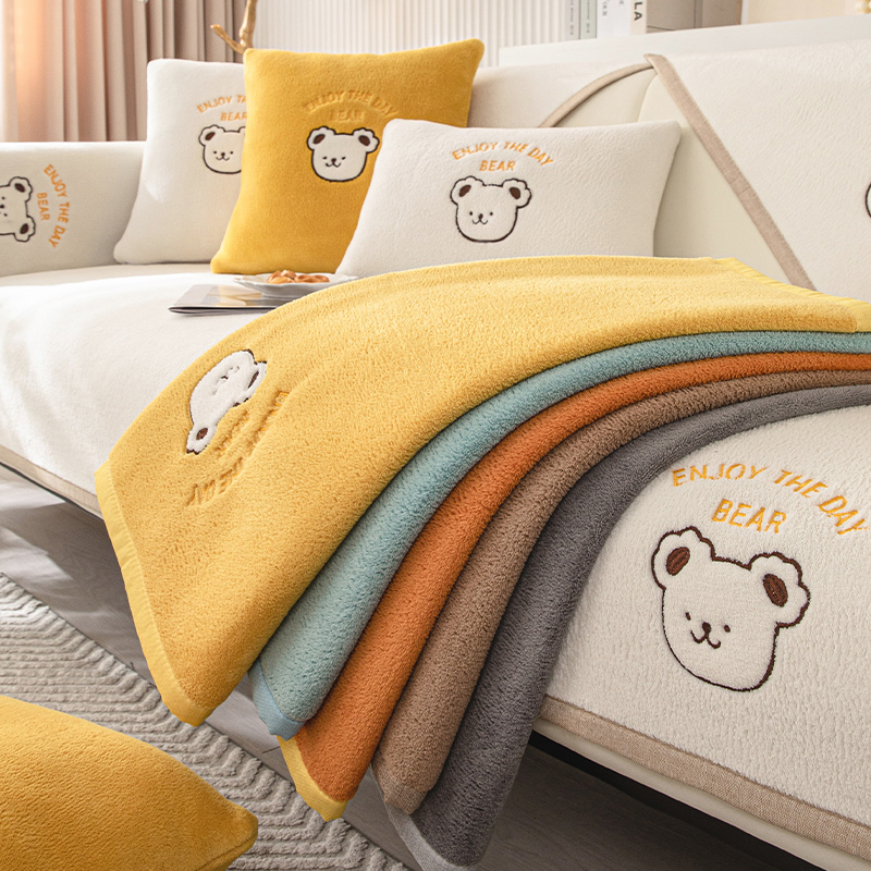 珊瑚绒沙发垫冬季加m厚防滑坐垫简约现代沙发套罩2023新款靠保护