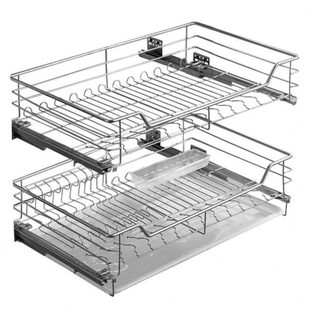 厨房拉篮抽屉式橱柜置物架碗架双层加厚304不锈钢碗篮收纳沥水架
