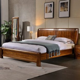 乌金木床全实木现代中式主卧1.8米双人床抽屉箱体床婚床高端家具