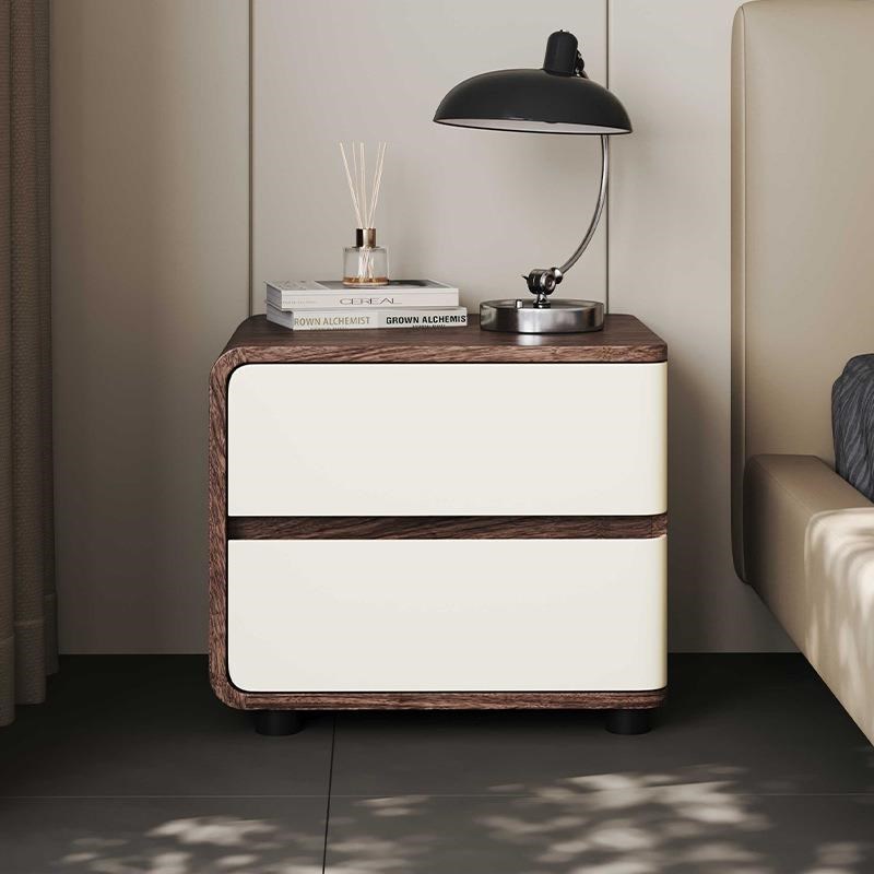 2024新款奶油风实木床头柜简约现代轻奢高级感木纹U皮质储物收纳