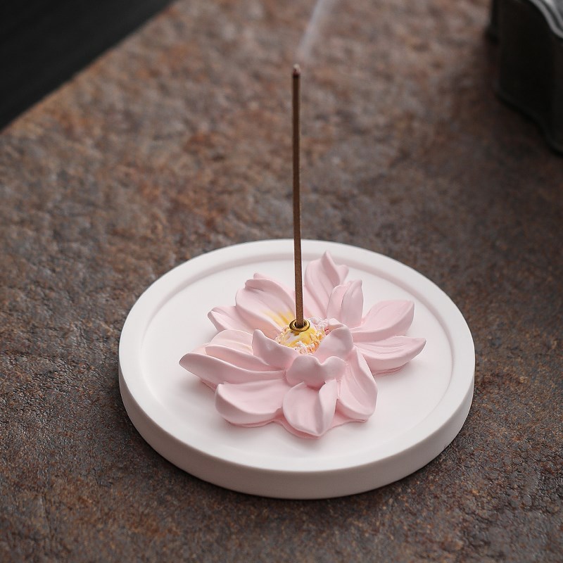 创意家用室内香炉香插莲花香座线香E底座净化空气茶桌香薰香炉摆