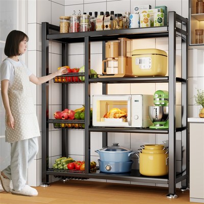 厨房置物架落地多层蔬菜收纳层架家用多功能烤N箱微波炉锅架置物