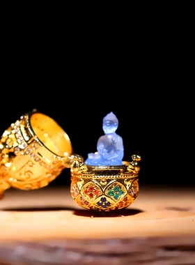 微镶锆石a琉璃小佛像花开见佛嘎乌盒多功能吊坠挂饰香囊装藏真金