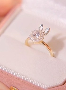 儿童戒指可旋转的兔子指环可爱饰B品个性学生女孩女童宝宝首饰闺